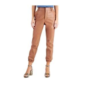 Bar III Camel Brown Colored Faux Leather Jogger Pants Size 12 Preppy Neutral